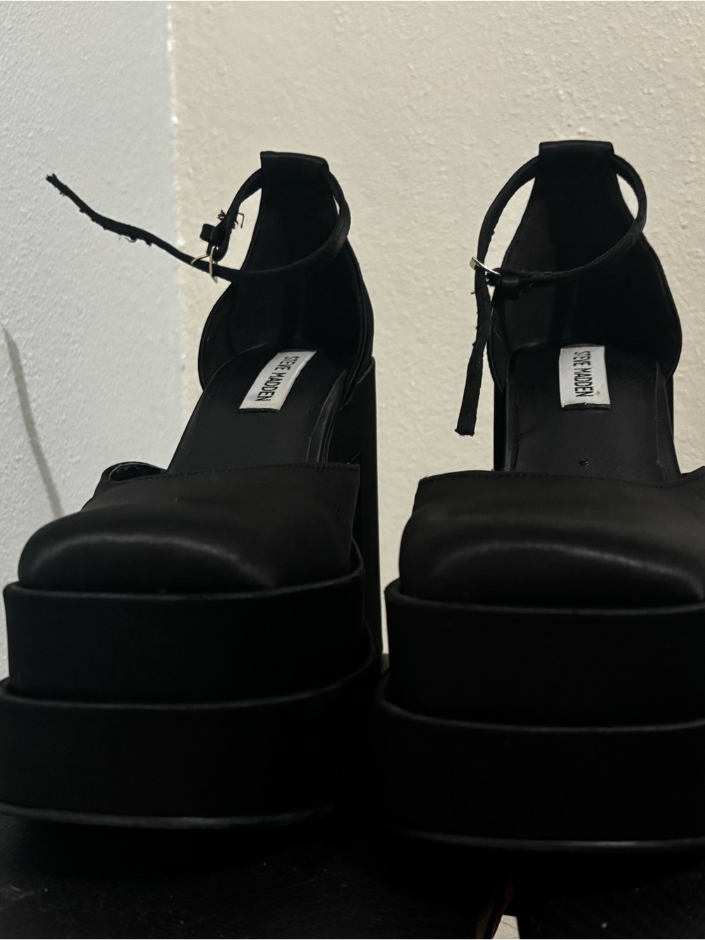 Steve Madden Charlize Black Platform Ankle-Strap Platforms